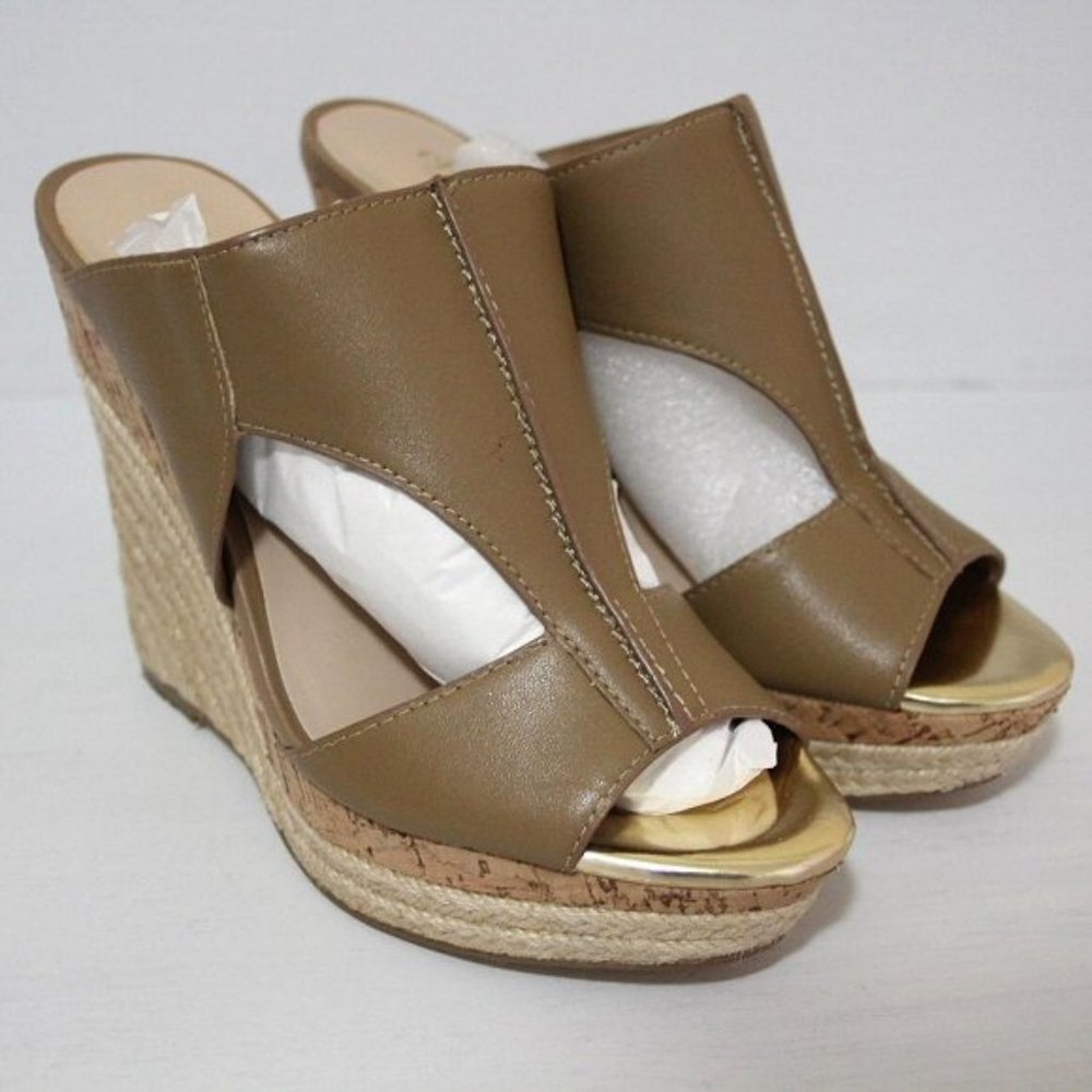 Charles David Olive Leather Espadrille Wedge Sandals